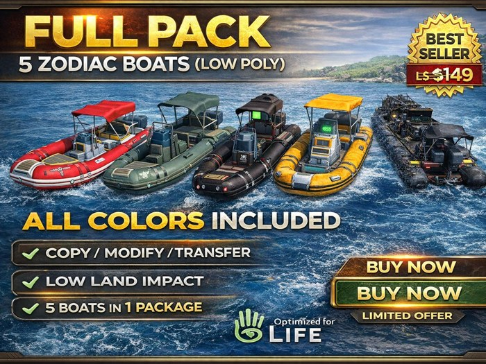 FULL PACK – 4 ZODIAC BOATS (LOW POLY) – Inflatable Motor Boat  3D mode 4