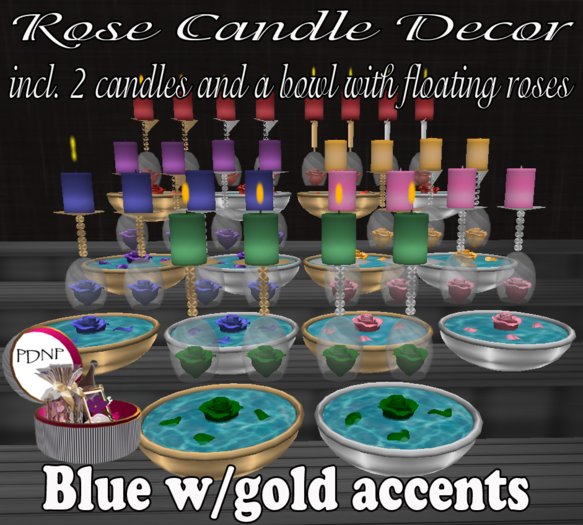 PDN: ROSE CANDLE DECOR BLUE/GOLD