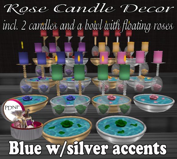 PDN: ROSE CANDLE DECOR BLUE/SILVER