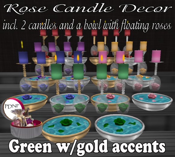 PDN: ROSE CANDLE DECOR GREEN/GOLD