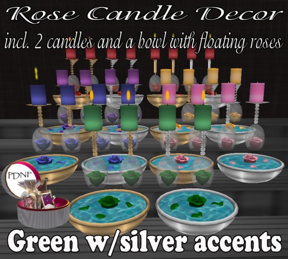 PDN: ROSE CANDLE DECOR GREEN/SILVER