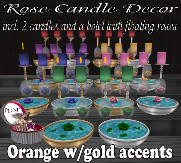 PDN: ROSE CANDLE DECOR ORANGE/GOLD