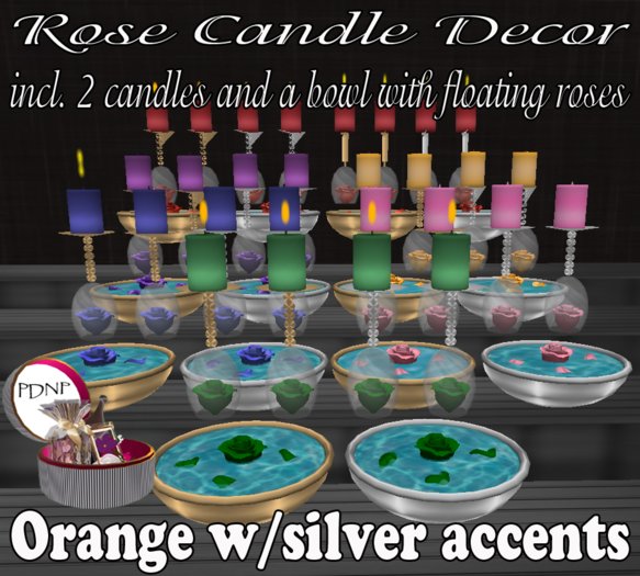 PDN: ROSE CANDLE DECOR ORANGE/SILVER
