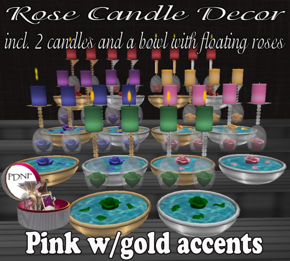 PDN: ROSE CANDLE DECOR PINK/GOLD