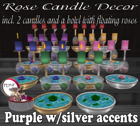 PDN: ROSE CANDLE DECOR PURPLE/SILVER