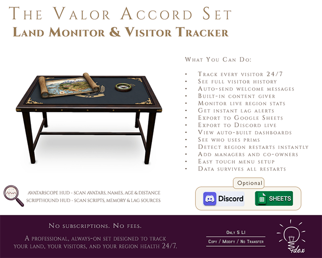 idex - The Valor Accord Set - Land Monitor & Visitor Tracker