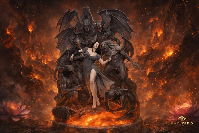 Demonic Gargoyle Ritual – Dark Fantasy Creature Scene Sculpture