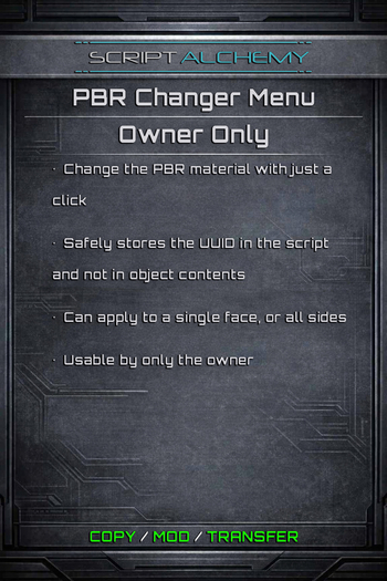 Script Alchemy - PBR Material Changer menu - owner only