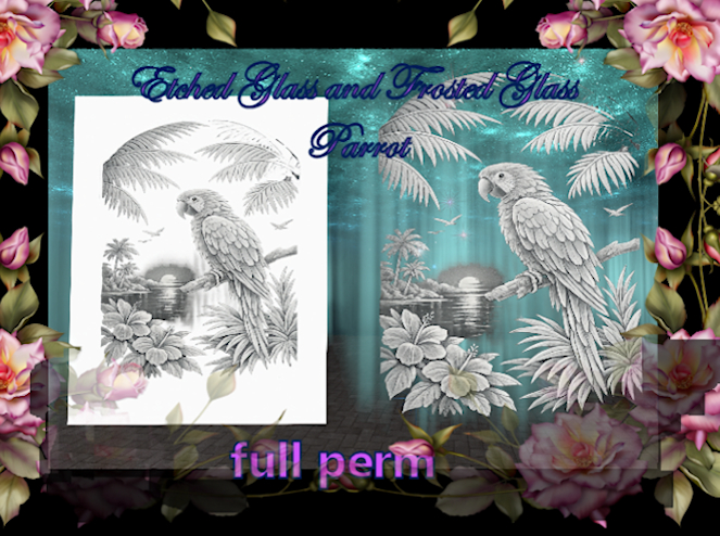 Bunny's Wall-Etched Parrot-full perm glass walls