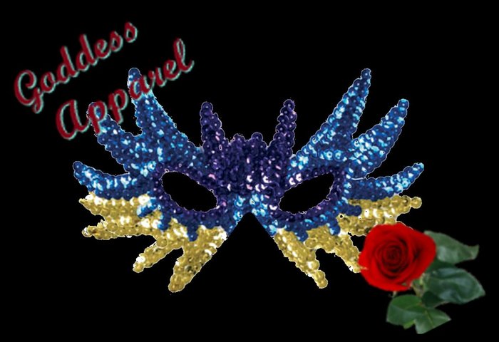 *Goddess* Blue & Gold Sequined mask