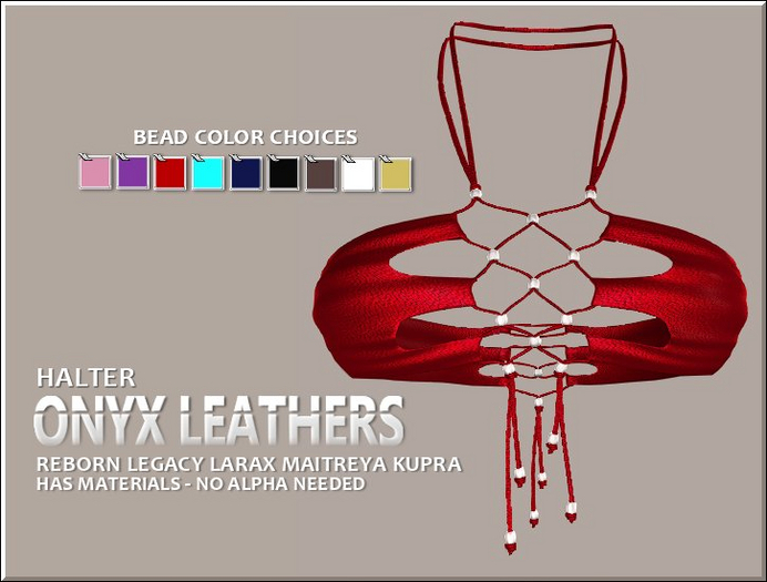 Leather Beaded Halter - Rasberry