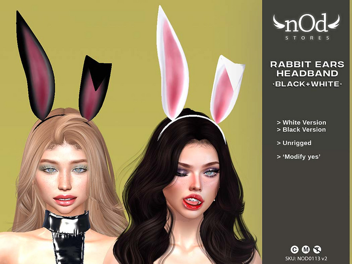 ~nOd~ Rabbit Ears Headband (White+Black)