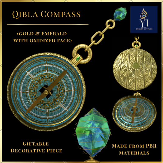Second Life Marketplace - [YJ] PBR Gold and Emerald Qibla Compass F ...