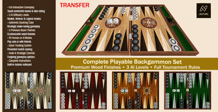 .:NATURI:. Backgammon Complete Playable Set - TRANSFER