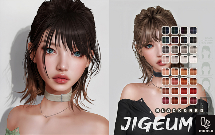[monso] Jigeum Hair /Black & Red