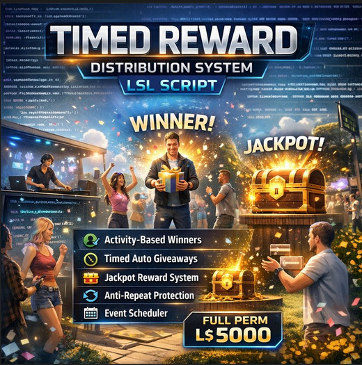 Timed Reward Distribution System LSL Script – Smart Giveaway Engine with Auto Winners, Jackpot System, Activity Tracking