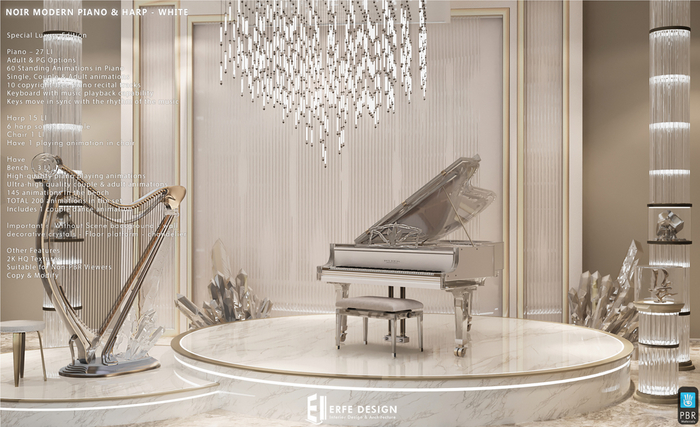 Noir Piano & Harp Set White PG 130 LI PBR [Erfe Design] 