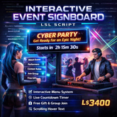 Interactive Event Signboard LSL Script – Full Perm Second Life Event Board with Countdown, Menu System, Gifts