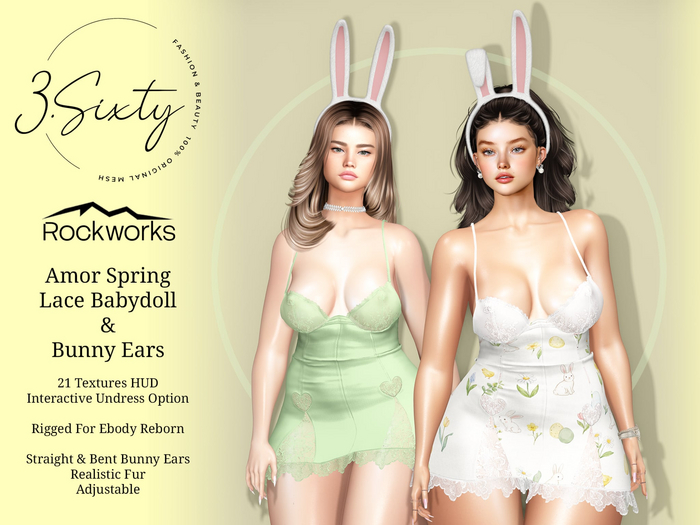 [3.Sixty] Amor Spring Lace Babydoll + [Rockworks] Bunny Ears – Interactive, Undress Me, Ebody Reborn