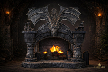 Dragon Guardian Fireplace – Mythical Gothic Stone Hearth