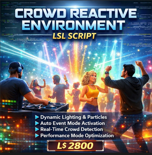  Crowd Reactive Environment System LSL Script – Dynamic Lighting, Particles & Energy-Based Effects