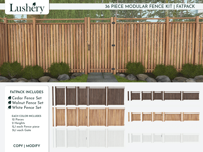 Second Life Marketplace - [LUSHERY] 36 Piece Modular Fence Kit - FATPACK