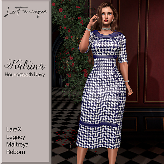 La Feminique Katrina Houndstooth Navy