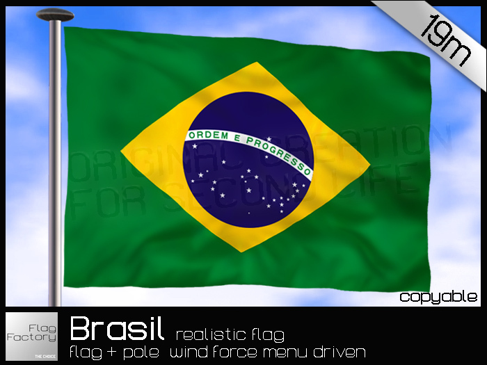 Brazil flag Bandeira do Brasil 19m high realistic waving scripted copyable 