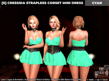 [S] Cressida Strapless Corset Mini Dress Cyan