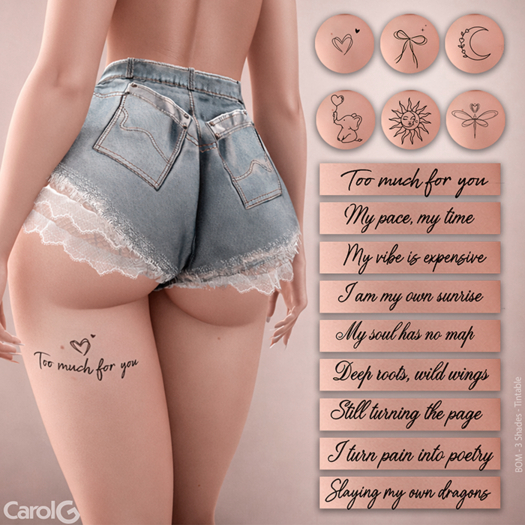 CAROLG - Sassy Back Thigh Tattoo Set - 15 desing - tintable