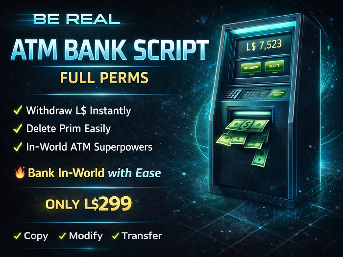 Script Atm Second Life Marketplace - BE REAL ATM Bank Script | Full Perms Money ...