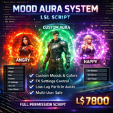 Mood Aura System LSL Script Full Perm – Advanced Particle Aura HUD with Custom Colors, FX Settings, and Animated Mood FX