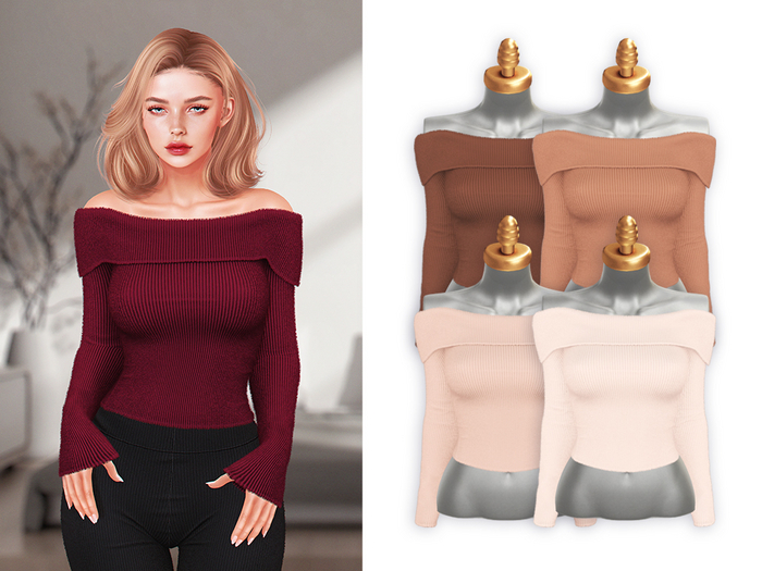 -Sorumin- Off-shoulder TOP -NUDE PACK-