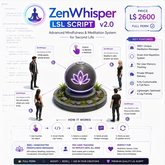 ZenWhisper Meditation System LSL Script v2.0 Full Perm – Advanced Mindfulness Engine, Smart Anti-Repetition Messages