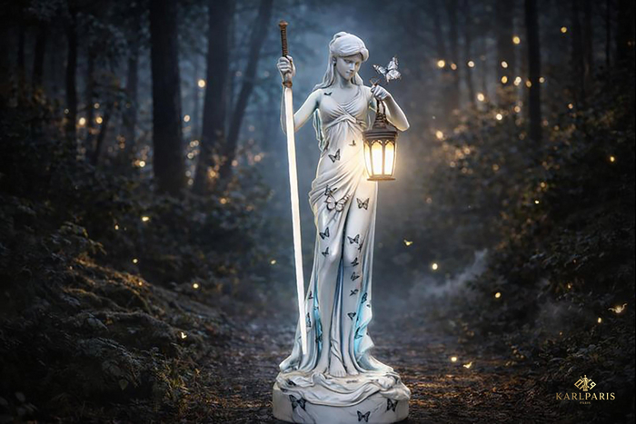 Elegant Female Statue with Lantern – Sculptural Light Decor