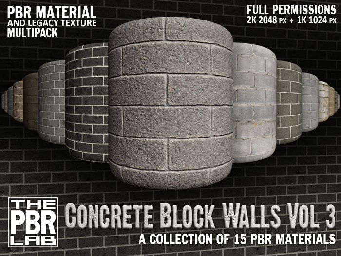 Second Life Marketplace - The PBR Lab - Concrete Block Walls Vol 3 ...