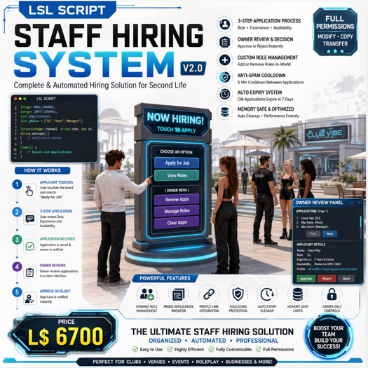 Second Life Marketplace - Staff Hiring System Script v2.0 – Full ...