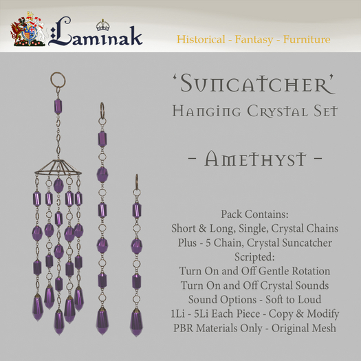  - Laminak - Suncatcher/Windchime - Amethyst Set - Includes Sound and Rotation