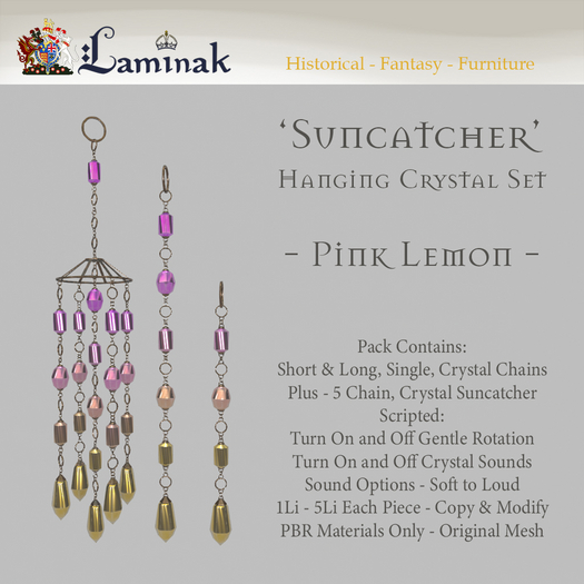  - Laminak - Suncatcher/Windchime - Pink Lemon Set - Includes Sound and Rotation