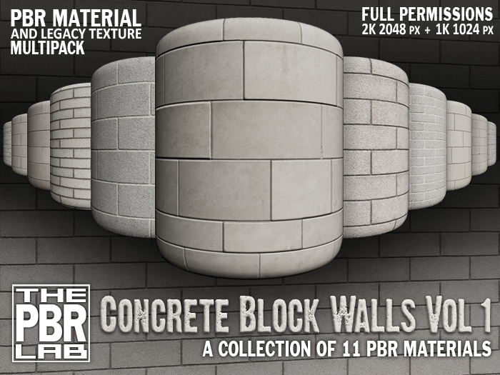 Second Life Marketplace - The PBR Lab - Concrete Block Walls Vol 1 ...