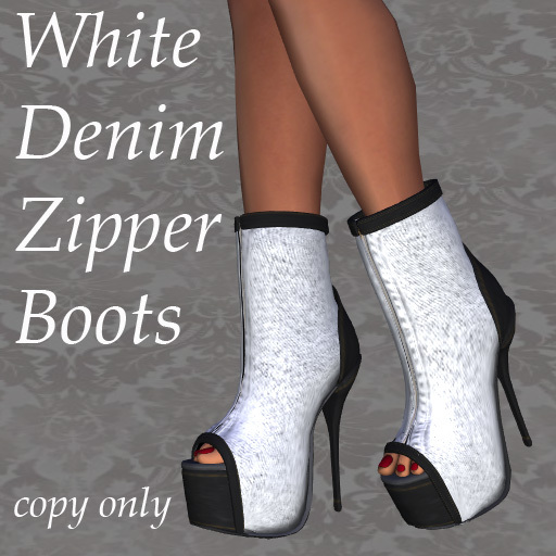 !SSUS! White Denim Zipper Boots