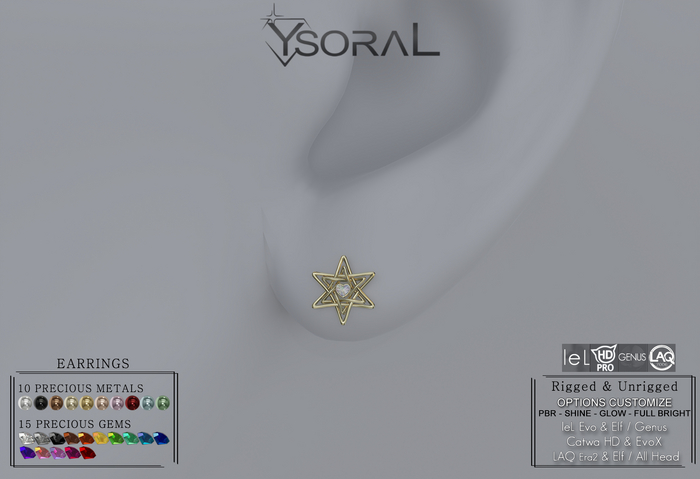 ~~ Ysoral ~~.: Earrings Love stars :. (leL / Catwa / Genus /LAQ / Unrigged) 