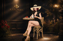 Stylized Woman at Café – Elegant Fashion Character Scene