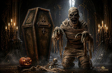 Haunted Mummy Awakening – Halloween Horror Scene Art