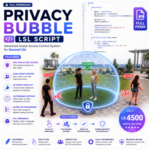 Second Life Marketplace - Privacy Bubble System LSL Script | Avatar ...