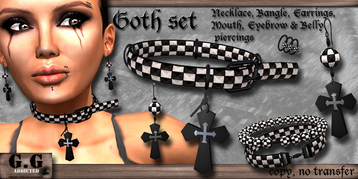 G.G Addicted Goth Set - Necklace, Bangle, Earrings, Mouth Set Piercin