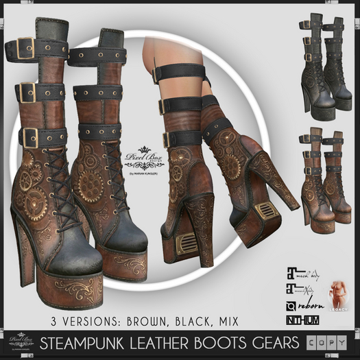 Pixel Box - Steampunk leather boots gears *WEAR ME*