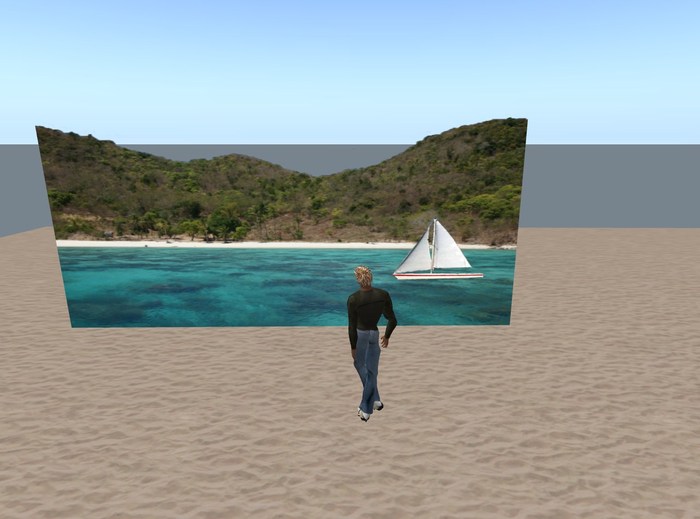 Animated Sailboat Sails by Island Backround Screen 5x10 SLprims TGA 2 SL prims (Boxed)