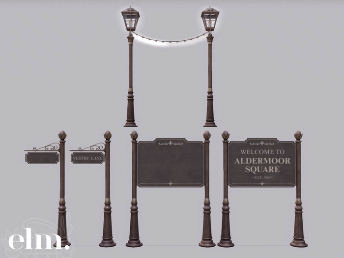 Elm. Soho City Decor//Street Lights & Signs [Bronze]