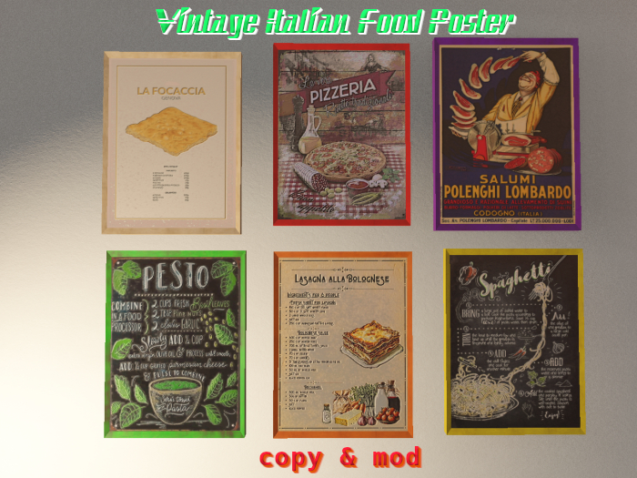 6 VTG Italian Food Poster